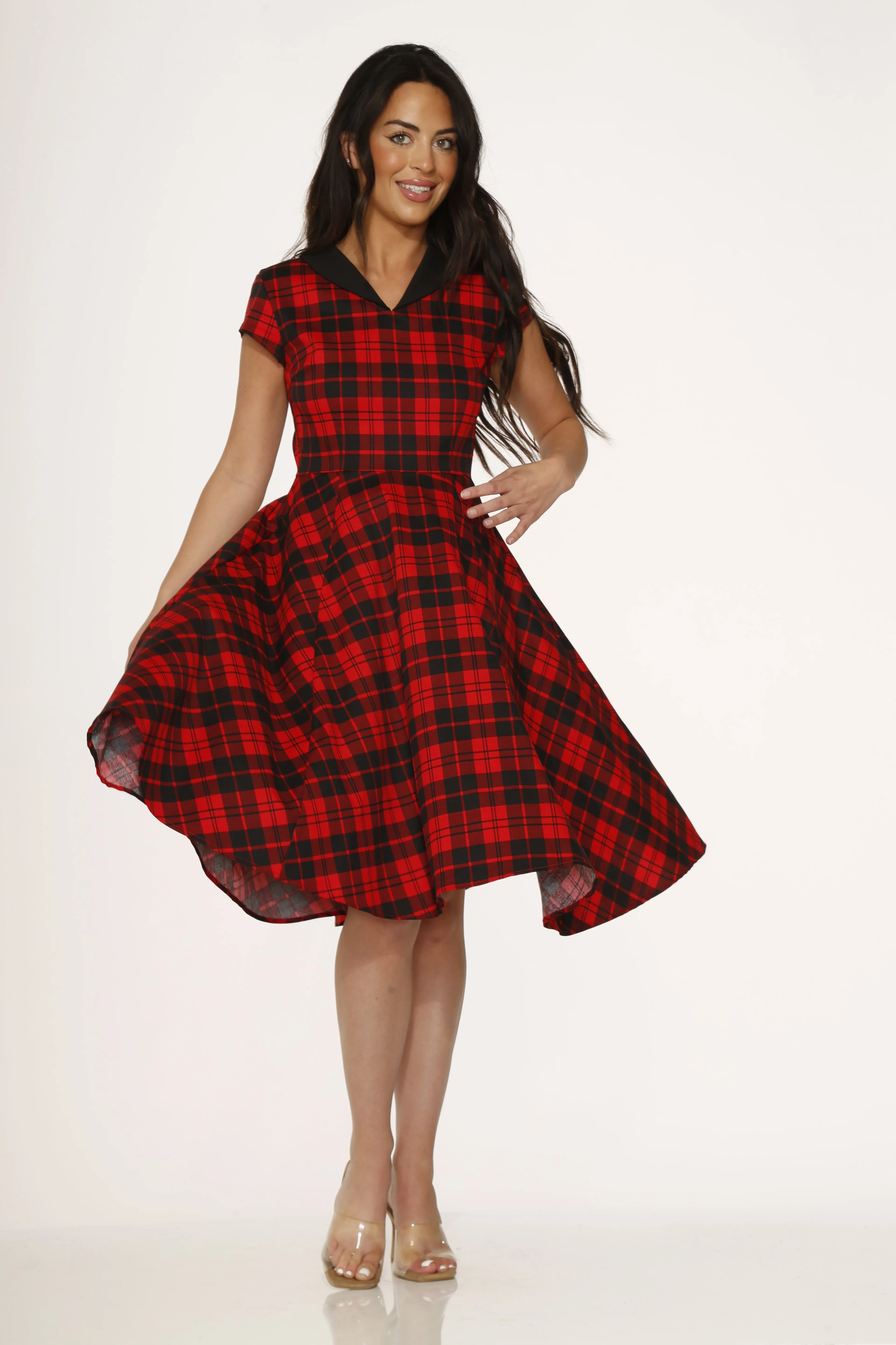Red Plaid Swing Dress sold by Unique Vintage