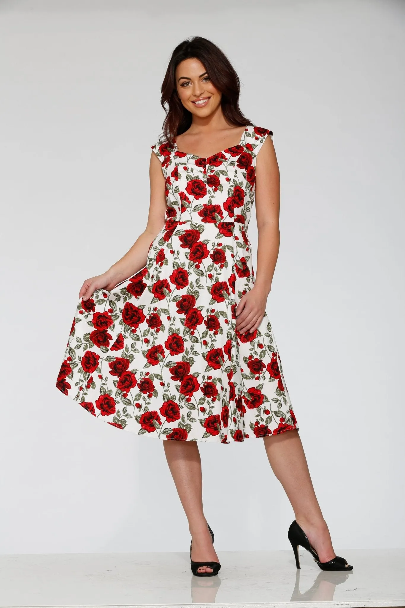 White & Red Rose Swing Dress sold by Unique Vintage product image thumbnail 5