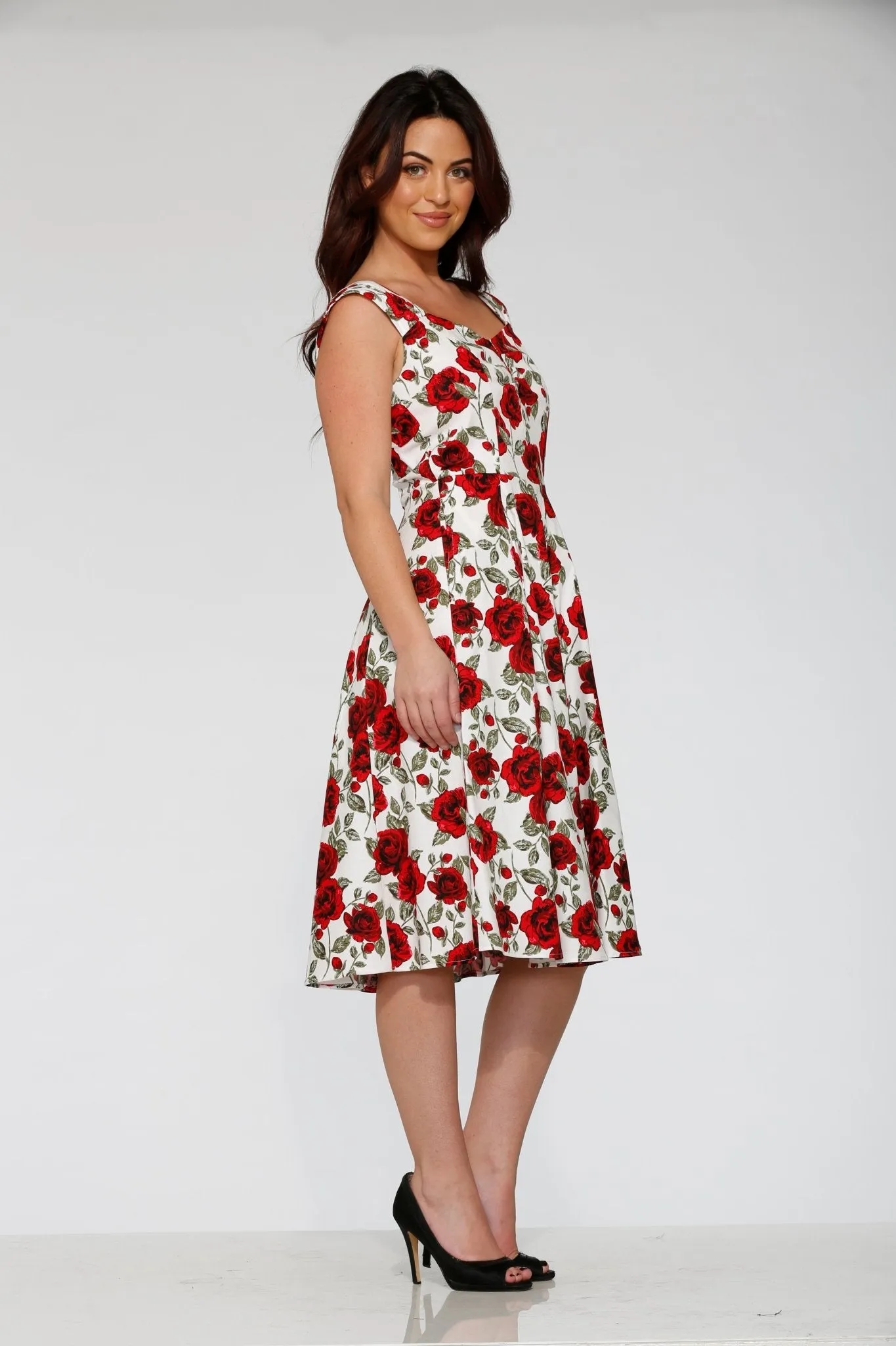 White & Red Rose Swing Dress sold by Unique Vintage product image thumbnail 2