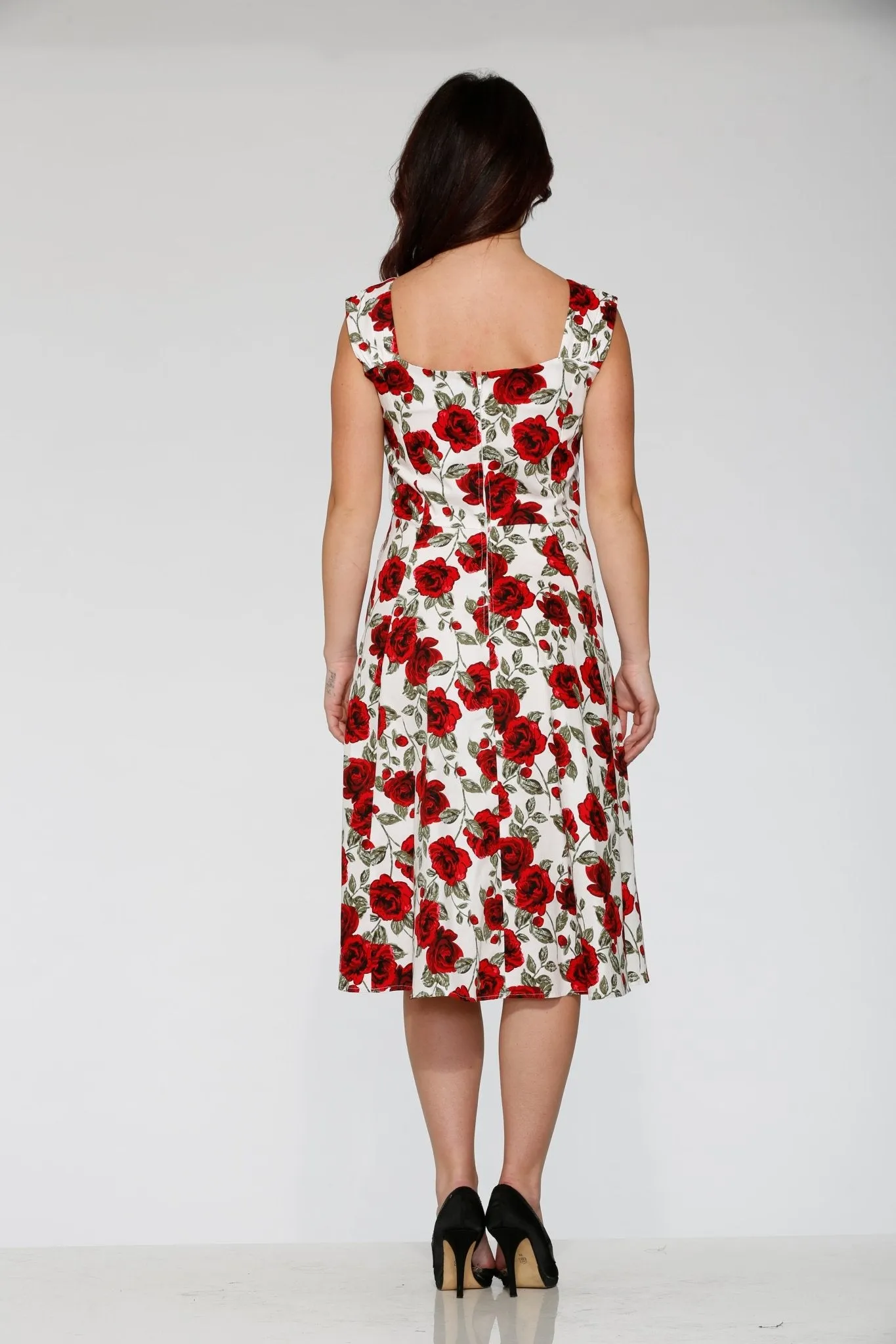 White & Red Rose Swing Dress sold by Unique Vintage product image thumbnail 3