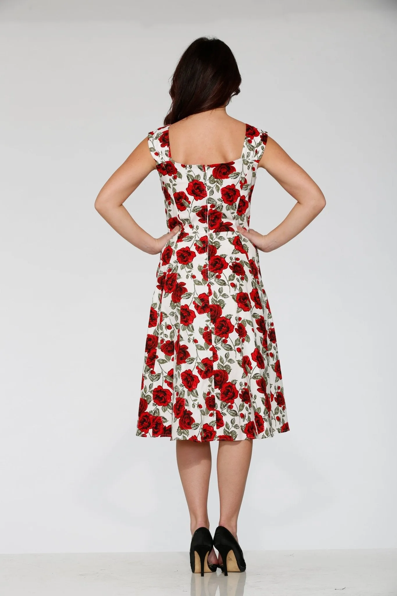 White & Red Rose Swing Dress sold by Unique Vintage product image thumbnail 4