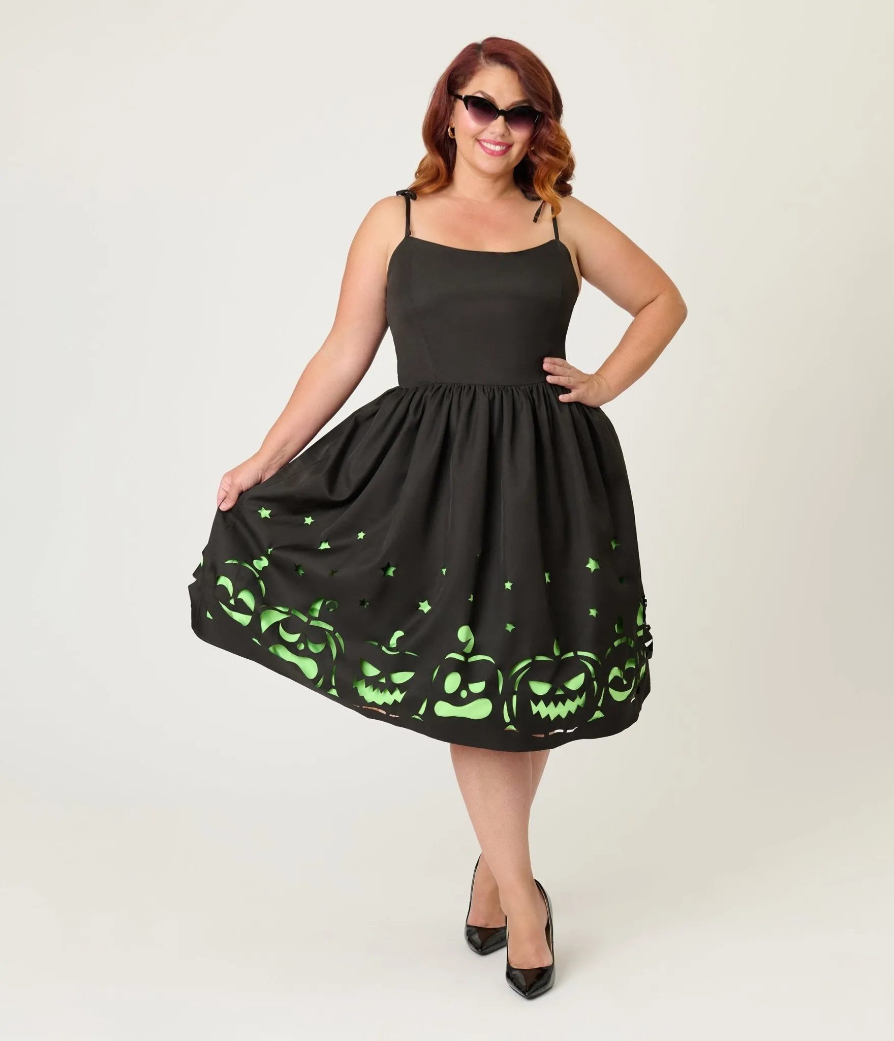 Unique Vintage Plus Size Black & Green Jack-O-Lantern Cutout Swing Dress sold by Unique Vintage product image thumbnail 4
