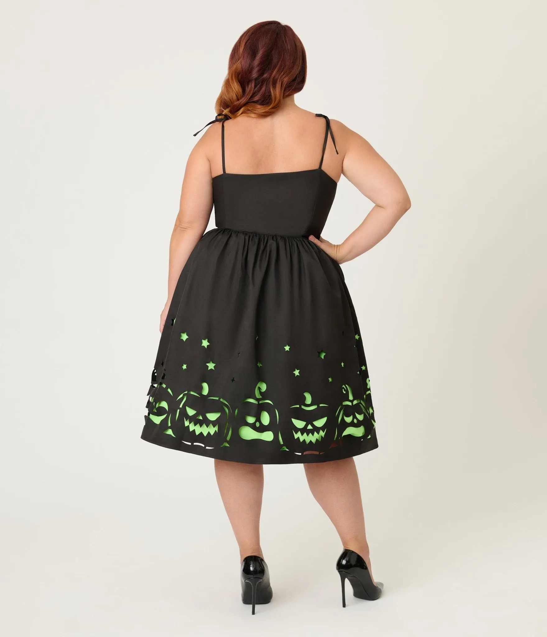 Unique Vintage Plus Size Black & Green Jack-O-Lantern Cutout Swing Dress sold by Unique Vintage product image thumbnail 2
