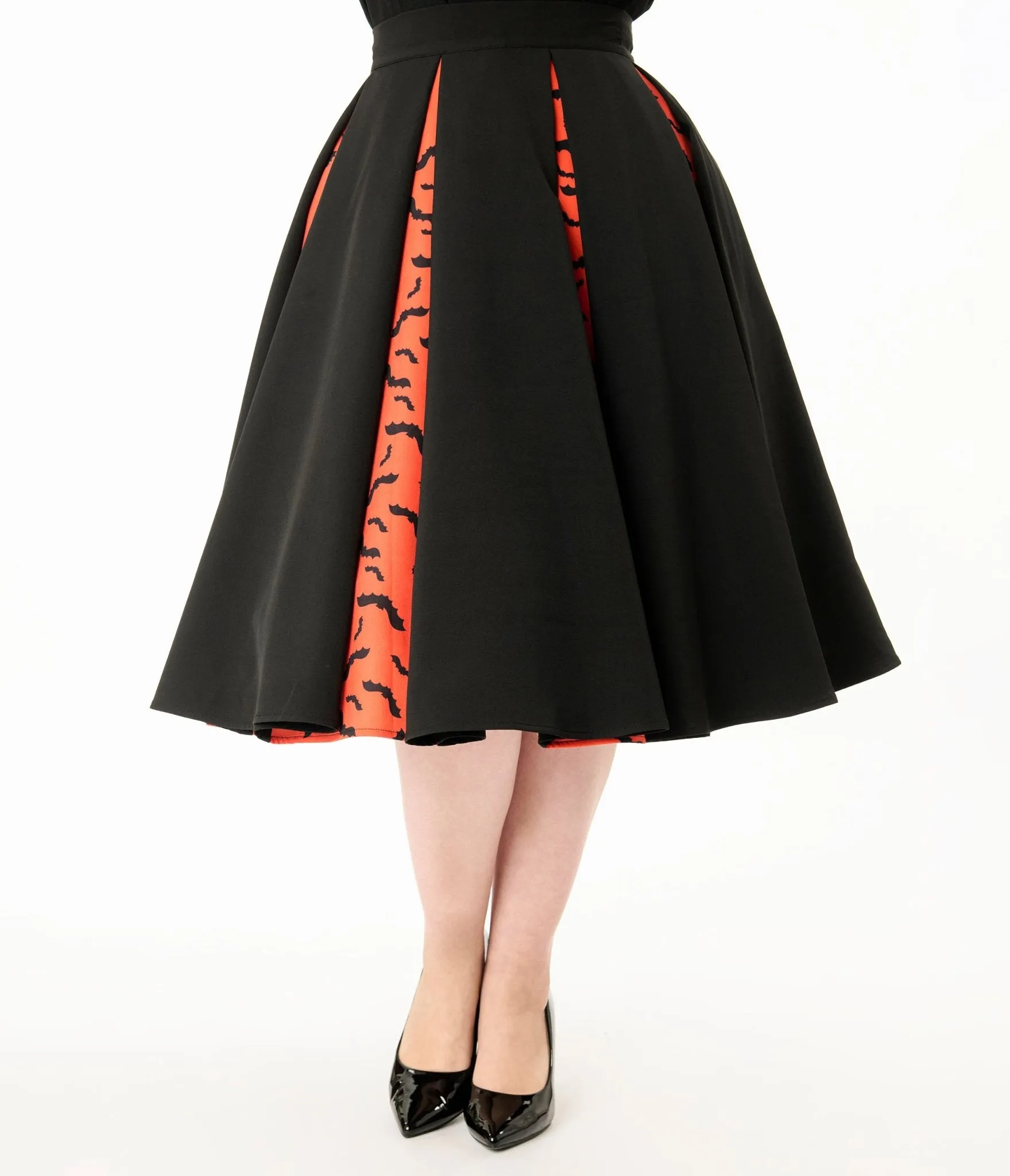 Unique Vintage Plus Size Black & Orange Bats Pleated Swing Skirt sold by Unique Vintage product image thumbnail 3