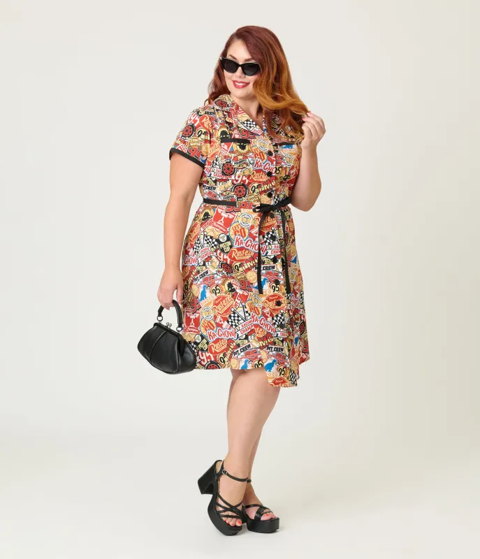 Disney Pixar Cars Collection by Smak Parlour Plus Size Cars Patches Cotton Fit & Flare Dress sold by Unique Vintage