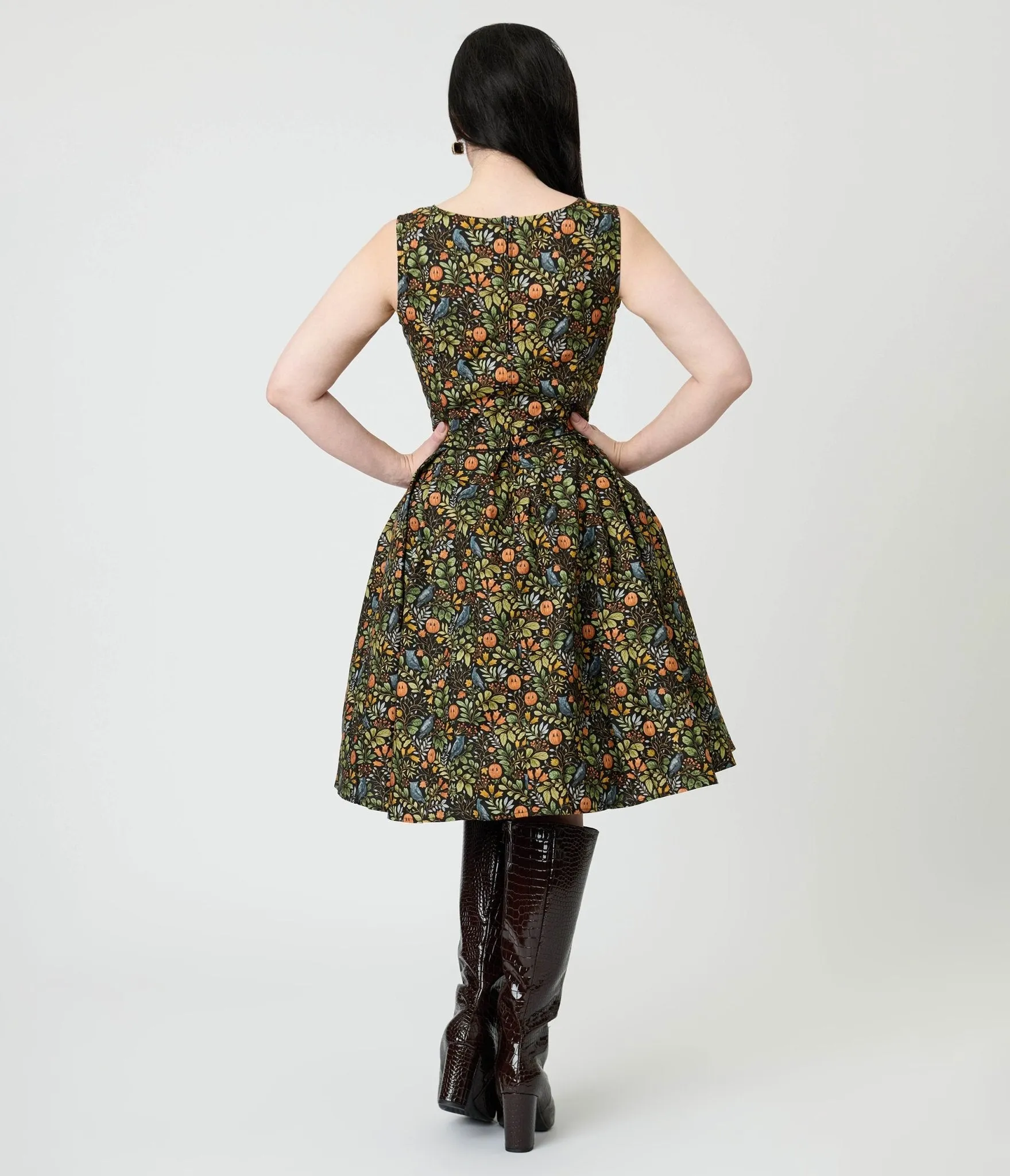 Retrolicious Black Fall Pumpkin Elizabeth Cotton Swing Dress sold by Unique Vintage product image thumbnail 2