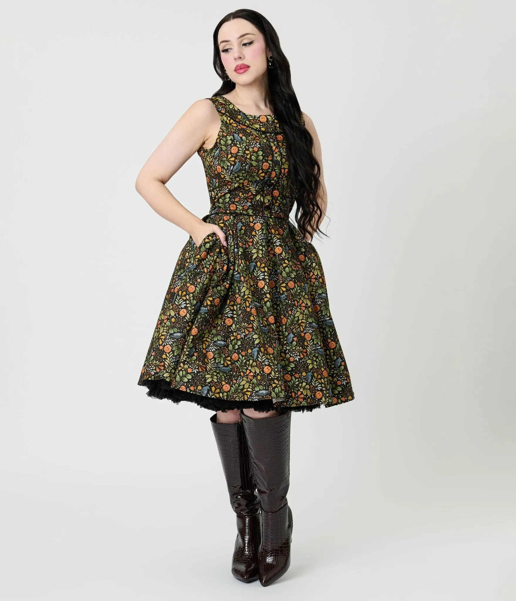 Retrolicious Black Fall Pumpkin Elizabeth Cotton Swing Dress sold by Unique Vintage product image thumbnail 3