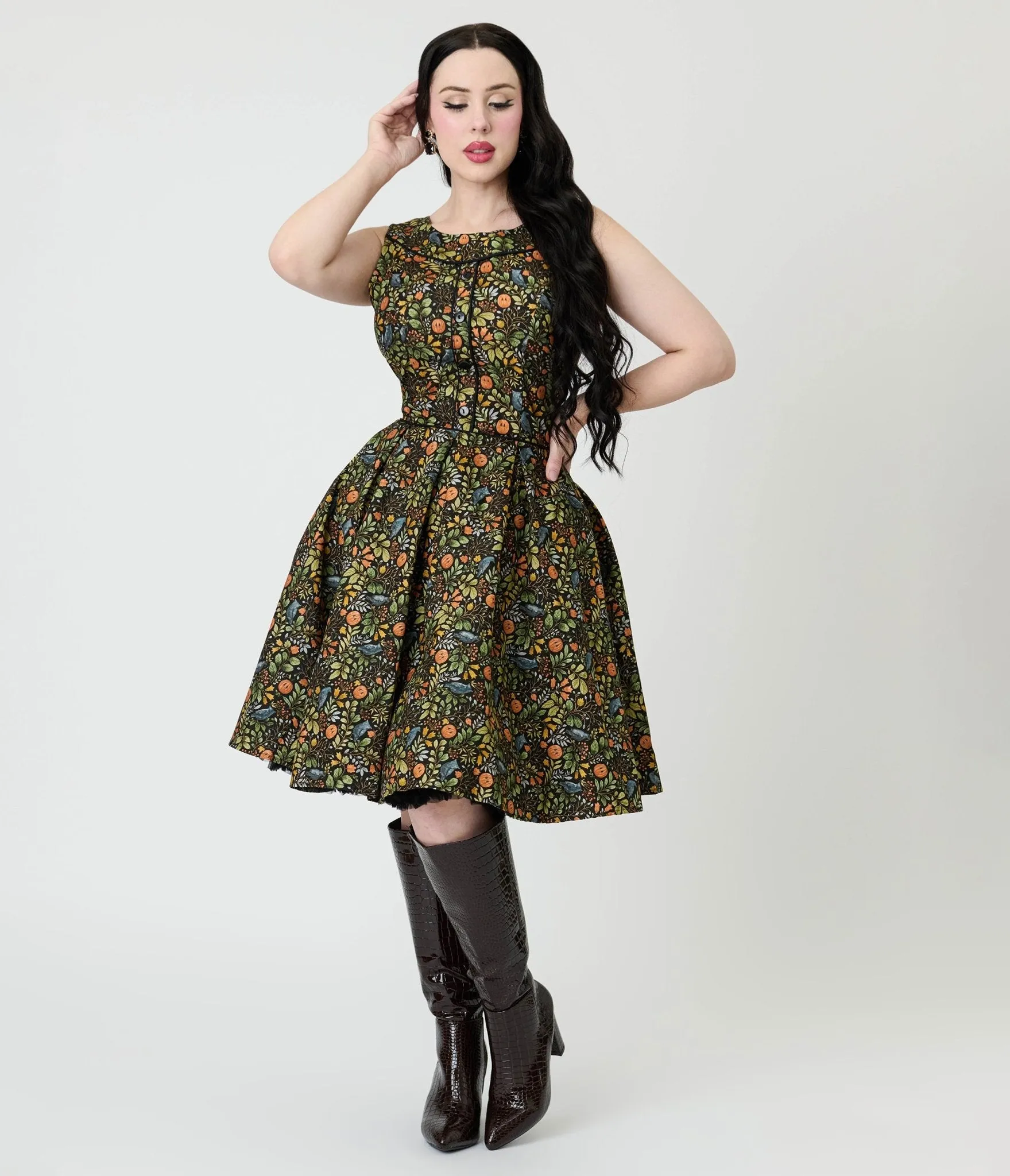 Retrolicious Black Fall Pumpkin Elizabeth Cotton Swing Dress sold by Unique Vintage product image thumbnail 4