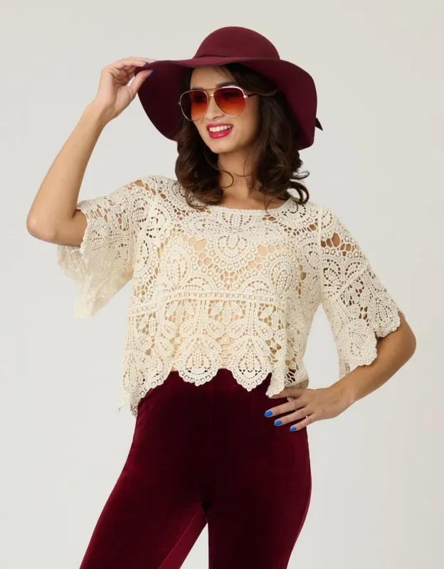 Beige Crochet Top sold by Unique Vintage