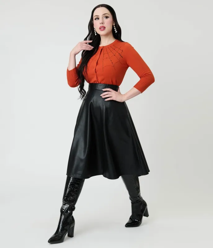 Royal Monk Black Leatherette Daphne Swing Skirt sold by Unique Vintage