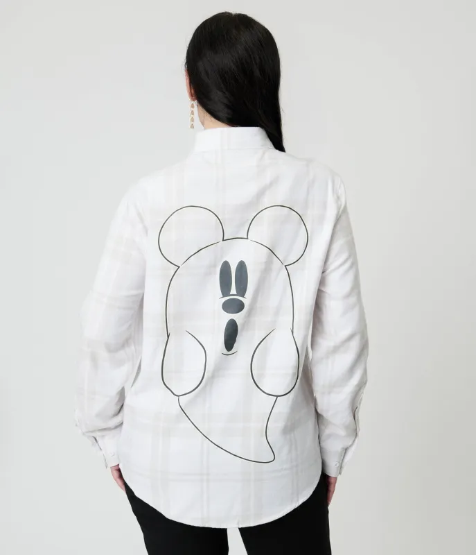 Cakeworthy White Glow in the Dark Mickey Ghost Flannel sold by Unique Vintage