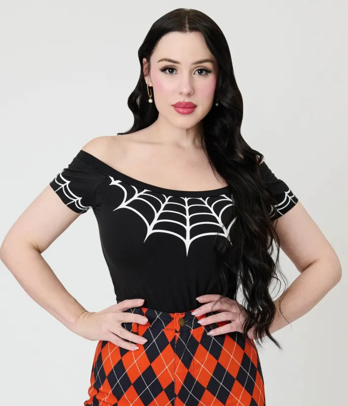 Black Spiderweb Off The Shoulder Top sold by Unique Vintage