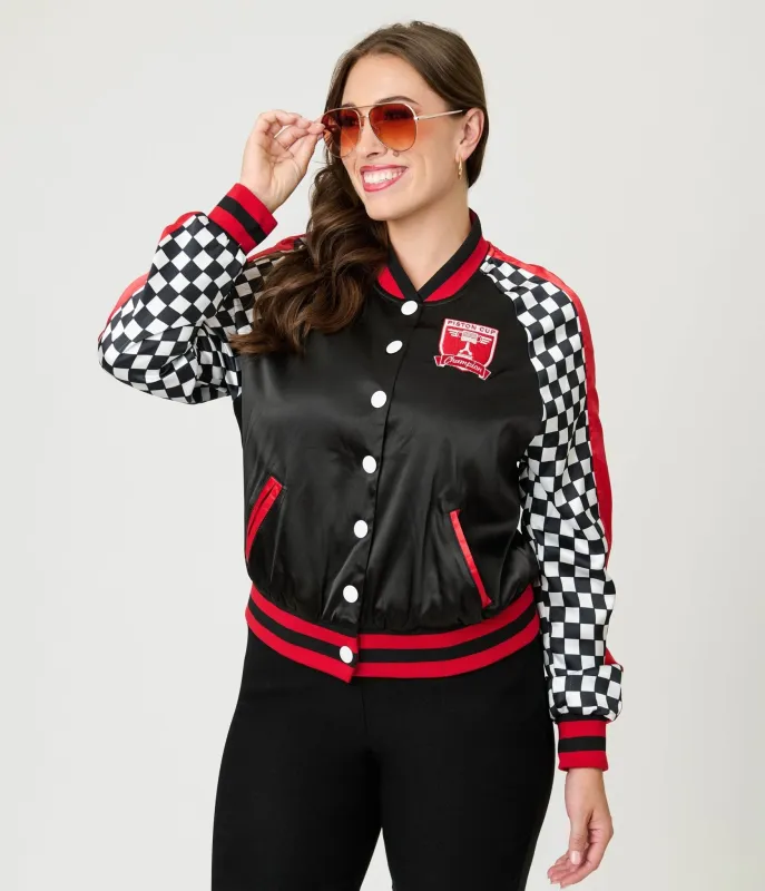 Disney Pixar Cars Collection by Unique Vintage Lightning McQueen Champion Satin Bomber Jacket sold by Unique Vintage