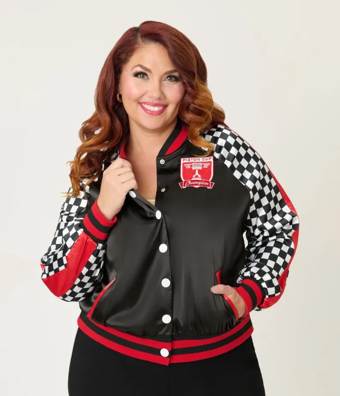 Disney Pixar Cars Collection by Unique Vintage Plus Size Lightning McQueen Champion Satin Bomber Jacket sold by Unique Vintage