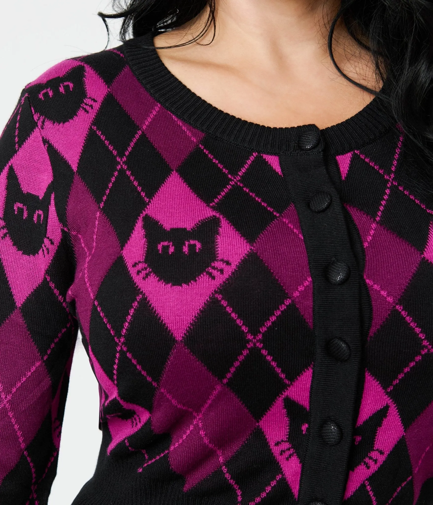 Jawbreaker Purple & Black Argyle Cat Cardigan sold by Unique Vintage product image thumbnail 4