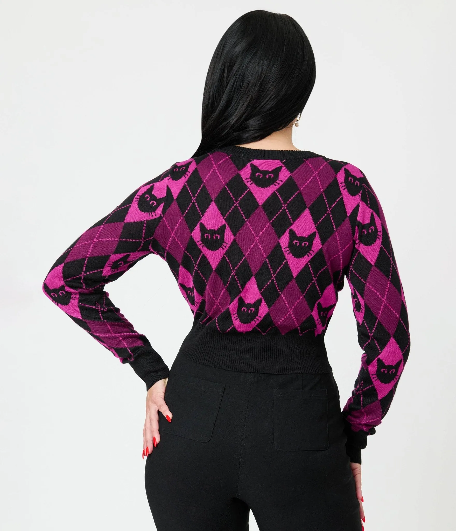 Jawbreaker Purple & Black Argyle Cat Cardigan sold by Unique Vintage product image thumbnail 2