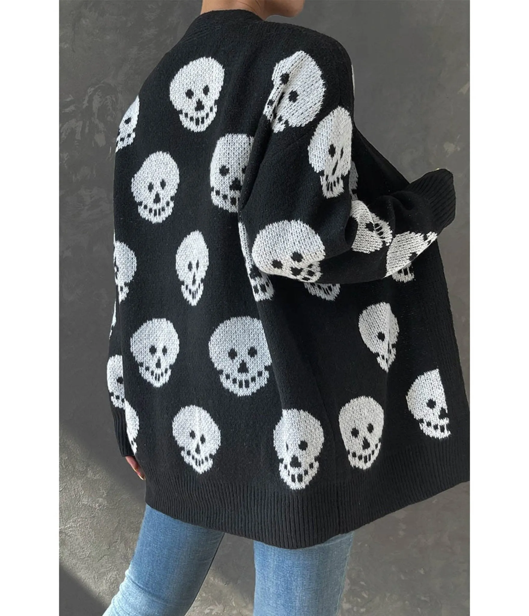 Black Halloween Skull Long Knit Cardigan sold by Unique Vintage product image thumbnail 2