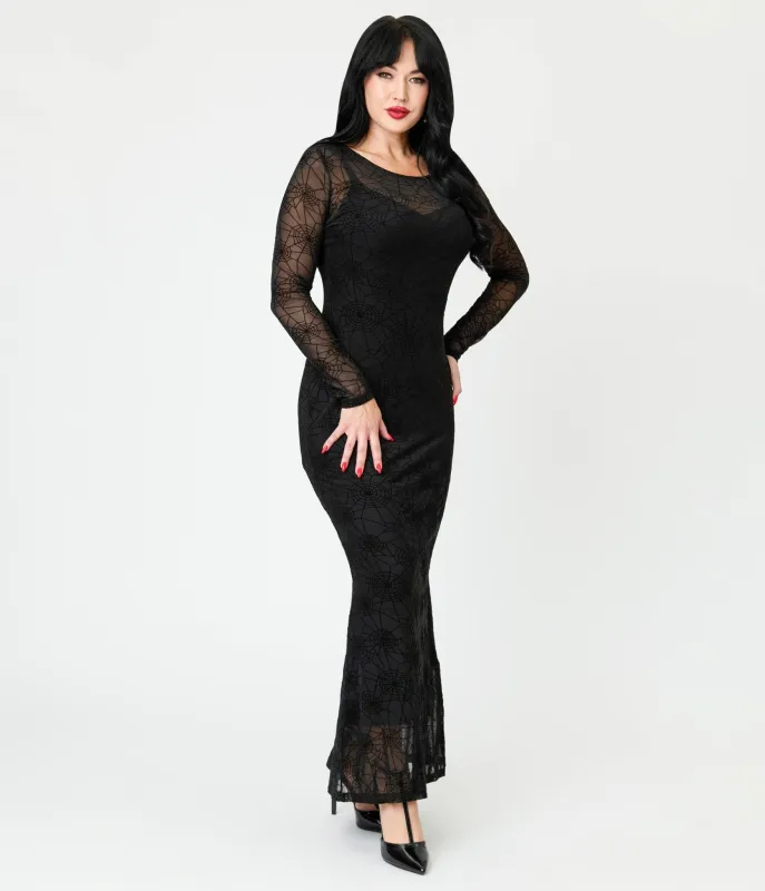 Banned Black Spiderweb Mesh Maxi Dress sold by Unique Vintage