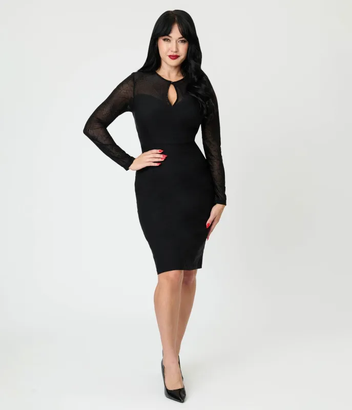 Royal Monk Black Spiderweb Mesh Pencil Dress sold by Unique Vintage