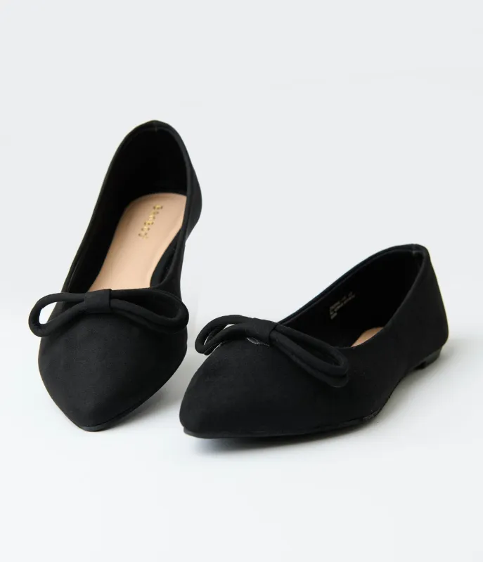 Black Suede Pointed Toe Bow Flats sold by Unique Vintage