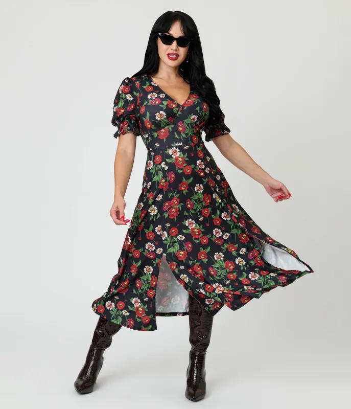 Jawbreaker Black Skull Flower Midi Dress sold by Unique Vintage