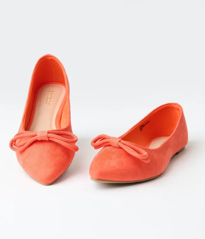 Orange Suede Pointed Toe Bow Flats sold by Unique Vintage