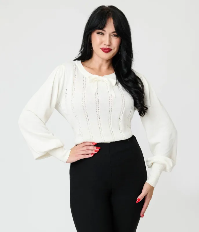 Royal Monk Ivory Bow Sweater sold by Unique Vintage