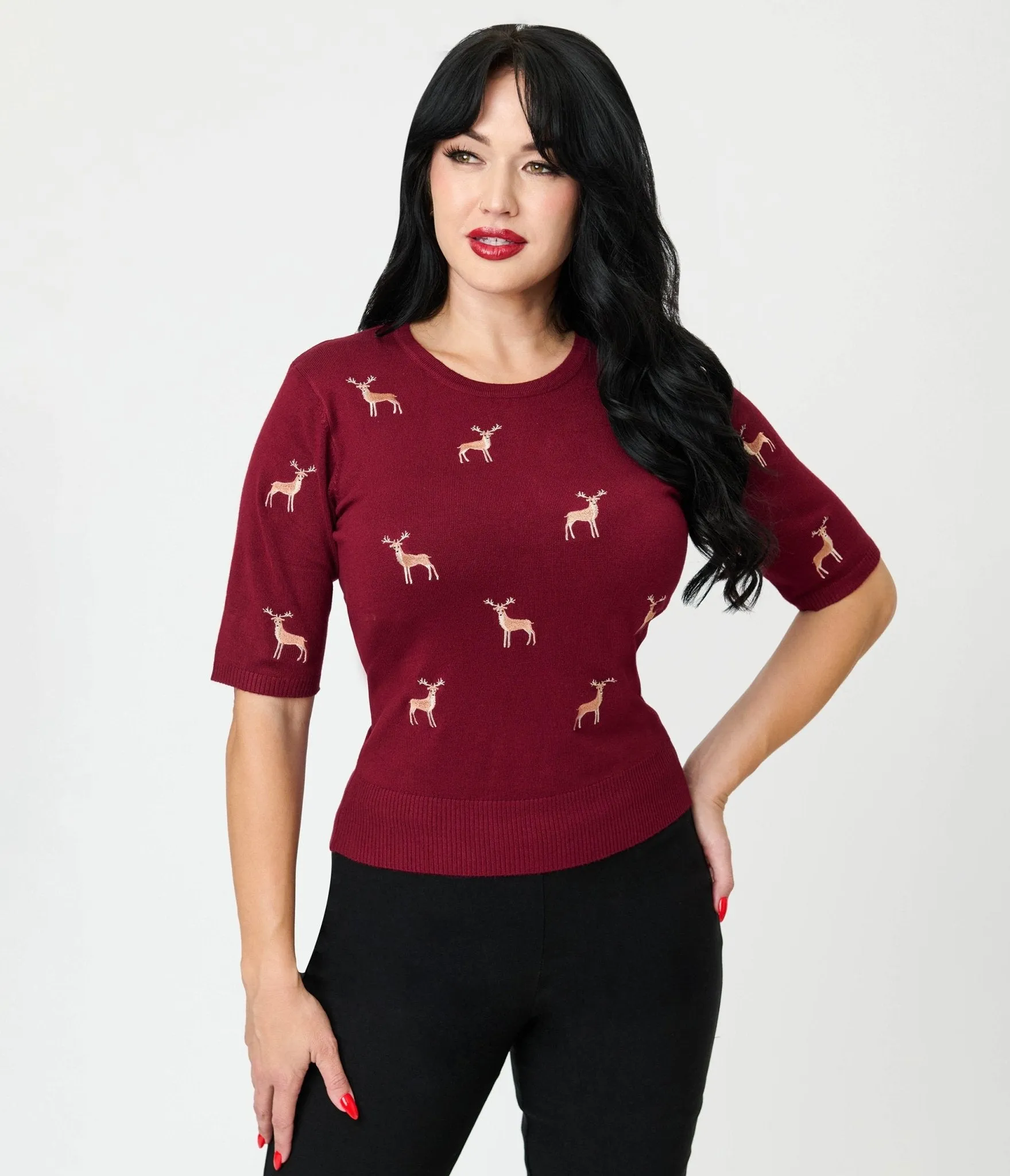 Royal Monk Burgundy Deer Sweater sold by Unique Vintage product image thumbnail 3