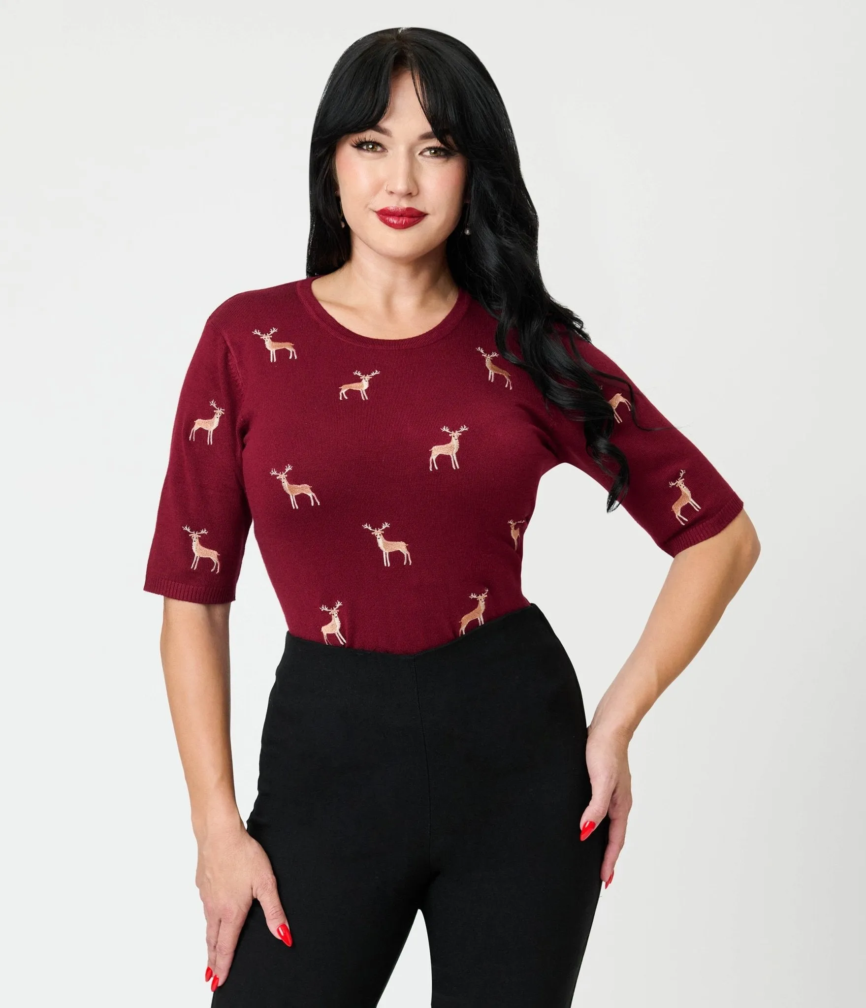 Royal Monk Burgundy Deer Sweater sold by Unique Vintage