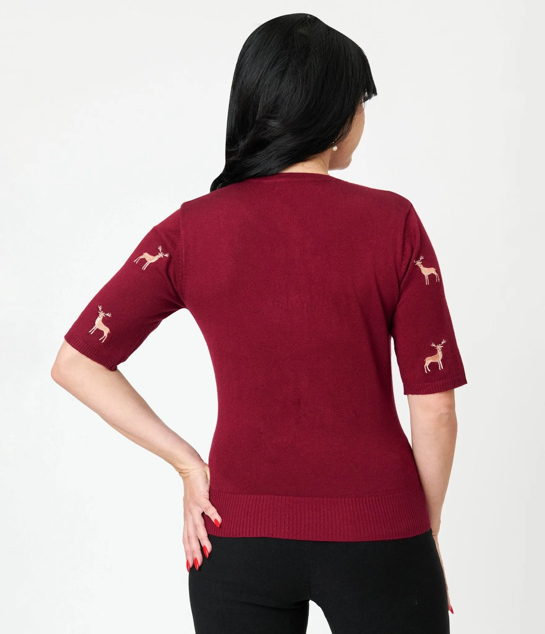 Royal Monk Burgundy Deer Sweater sold by Unique Vintage product image thumbnail 2