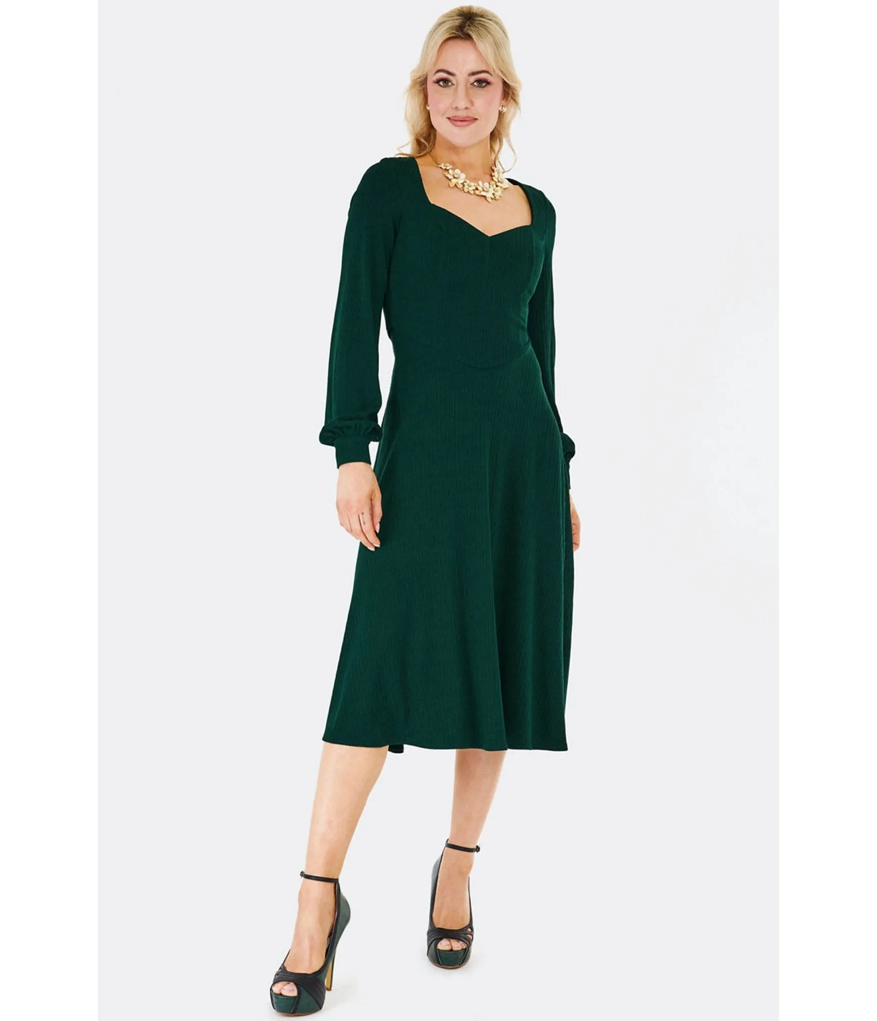 Voodoo Vixen Green Long Sleeve Swing Dress sold by Unique Vintage product image thumbnail 3