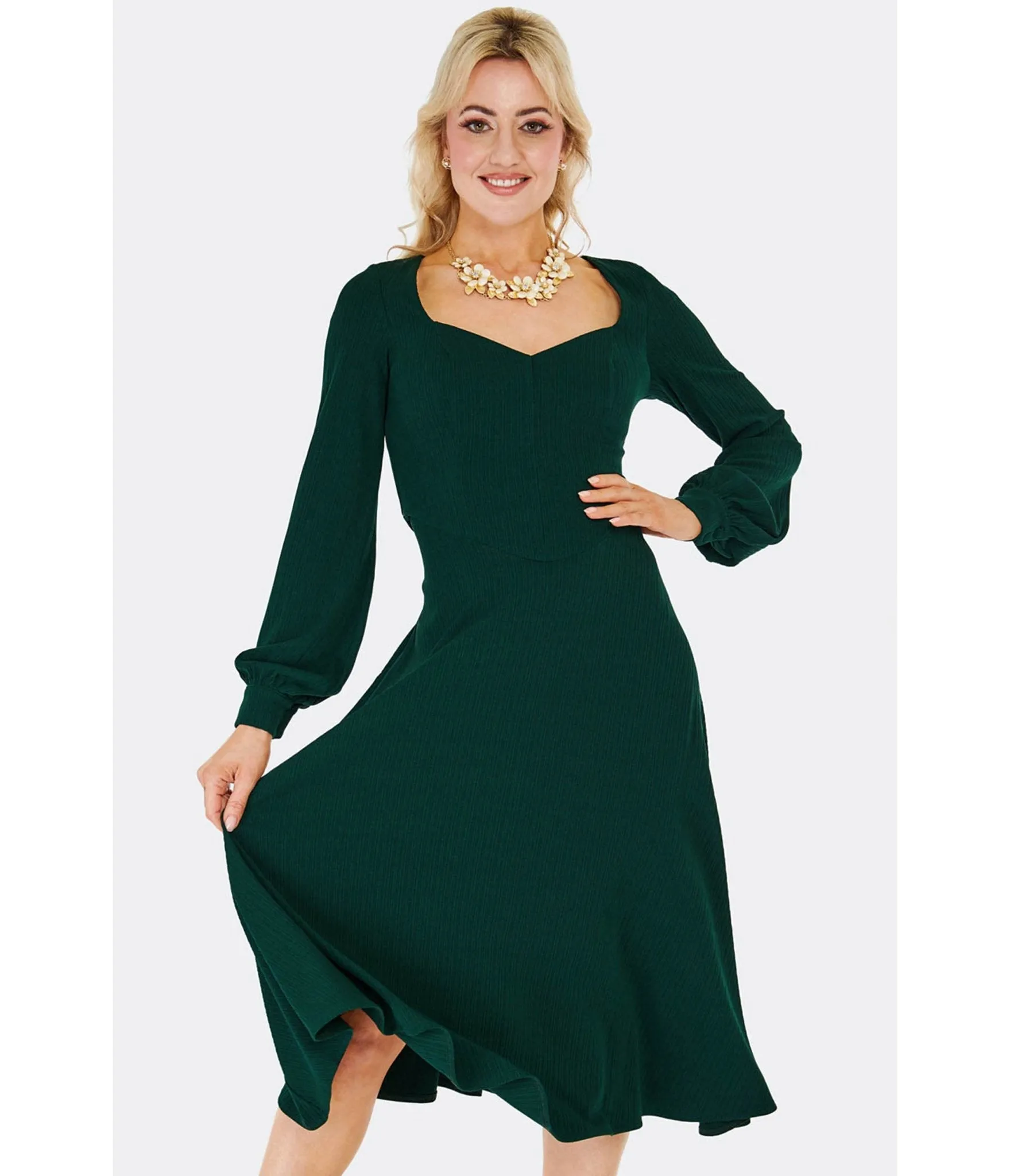 Voodoo Vixen Green Long Sleeve Swing Dress sold by Unique Vintage