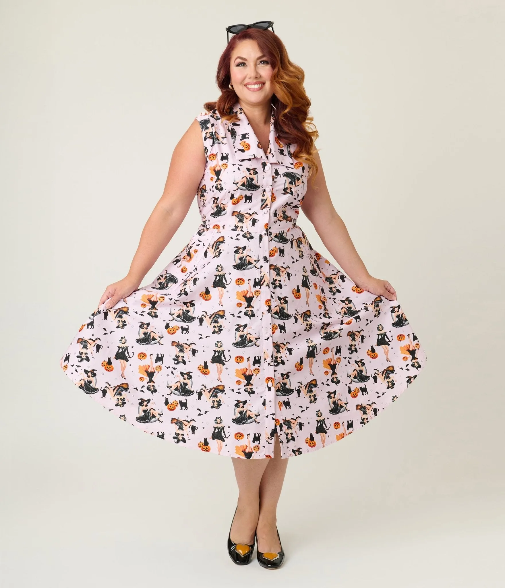 Unique Vintage Plus Size Purple Pin-Up Witch Cotton Shirt Dress sold by Unique Vintage product image thumbnail 3