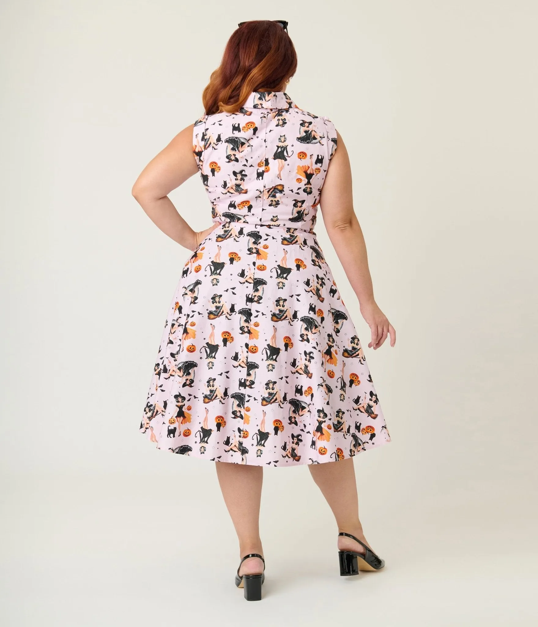 Unique Vintage Plus Size Purple Pin-Up Witch Cotton Shirt Dress sold by Unique Vintage product image thumbnail 2