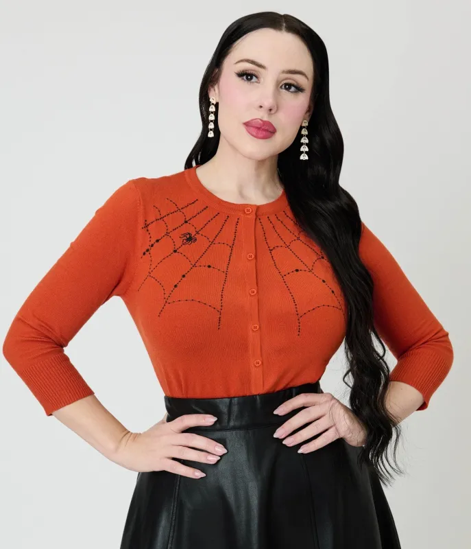Burnt Orange Spiderweb Cardigan sold by Unique Vintage