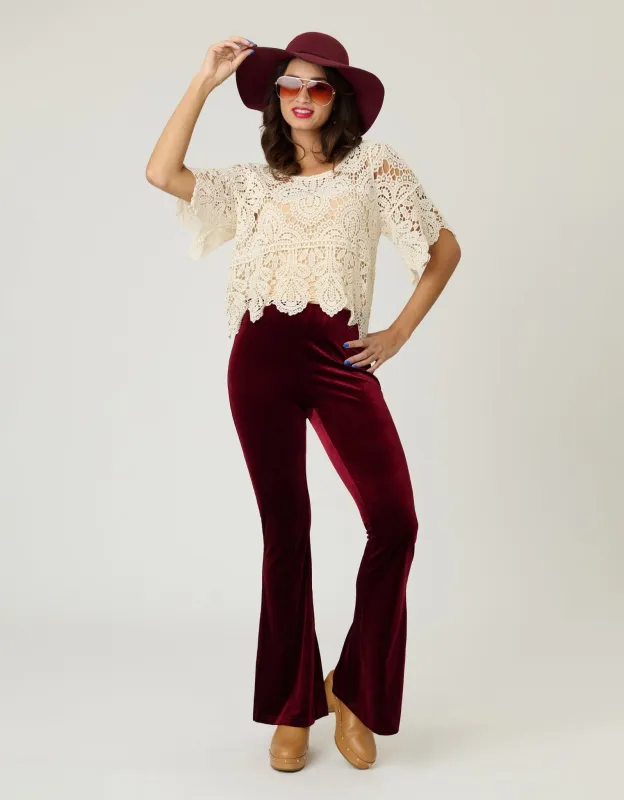 Retro Burgundy Velvet Flare Pants sold by Unique Vintage