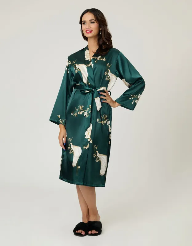 Green Floral Satin Kimono sold by Unique Vintage