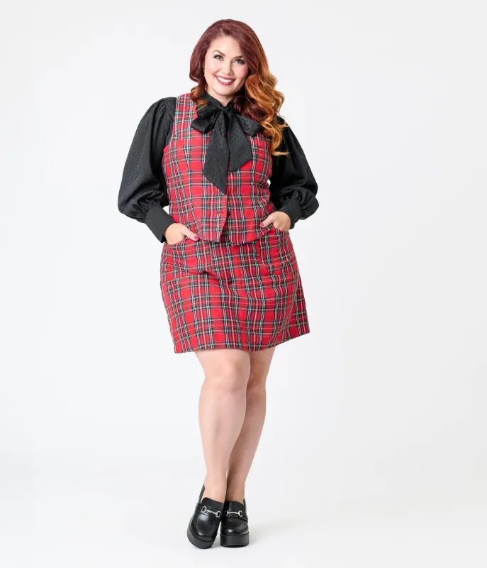 Smak Parlour Plus Size Red Plaid A-Line Mini Skirt sold by Unique Vintage