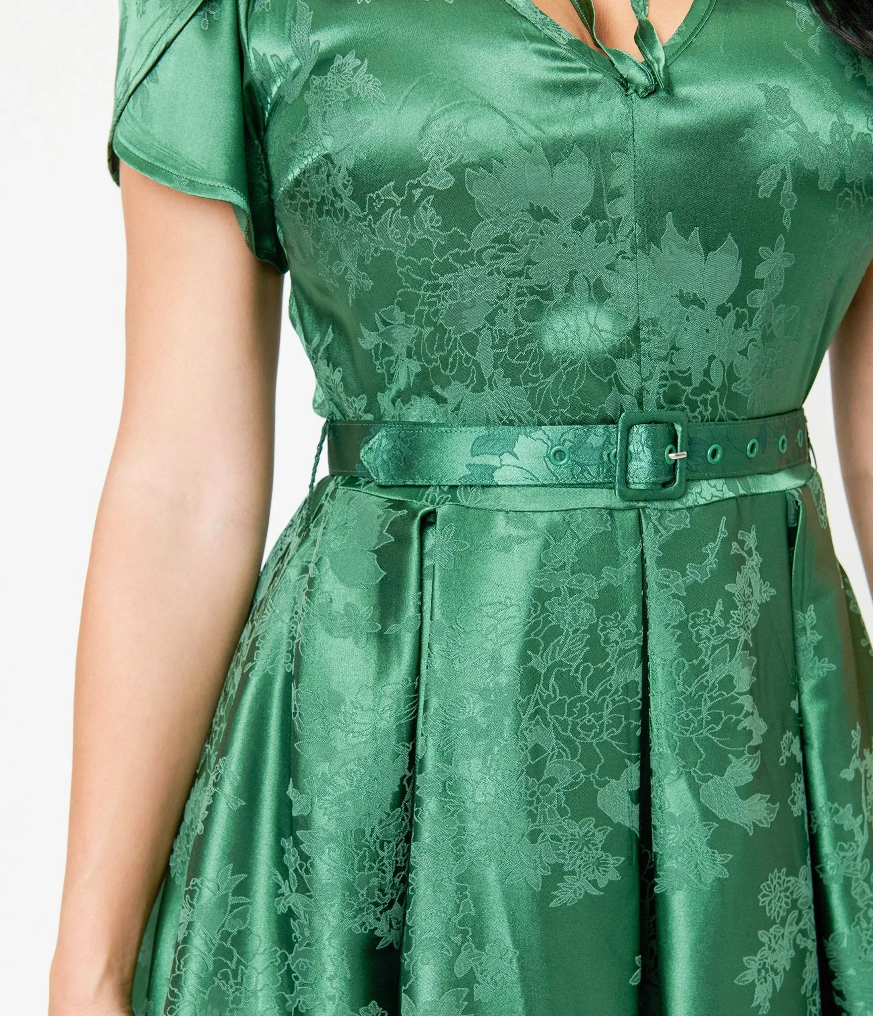 Unique Vintage Emerald Green Floral Print Dahlia Swing Dress sold by Unique Vintage product image thumbnail 5