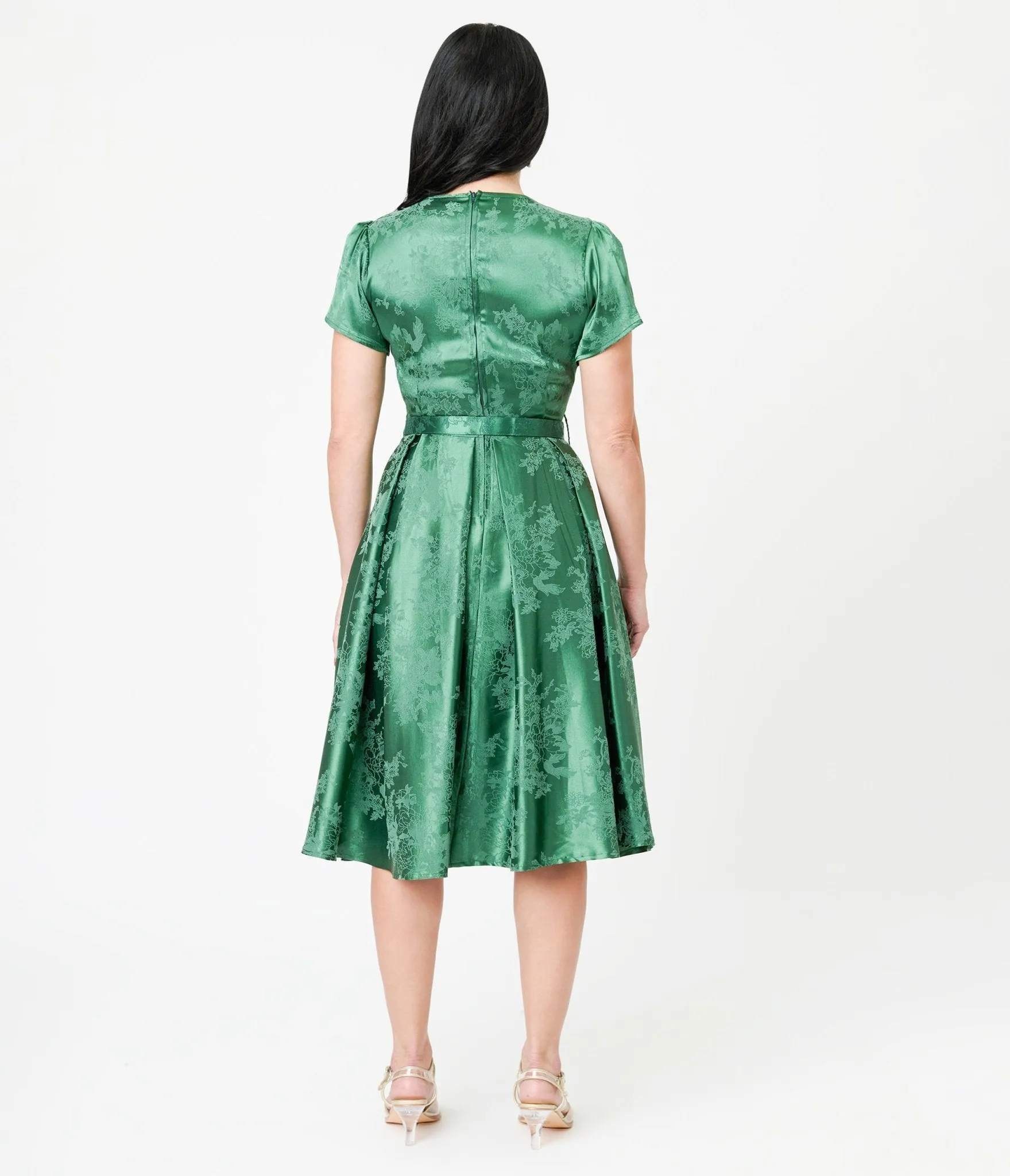 Unique Vintage Emerald Green Floral Print Dahlia Swing Dress sold by Unique Vintage product image thumbnail 2