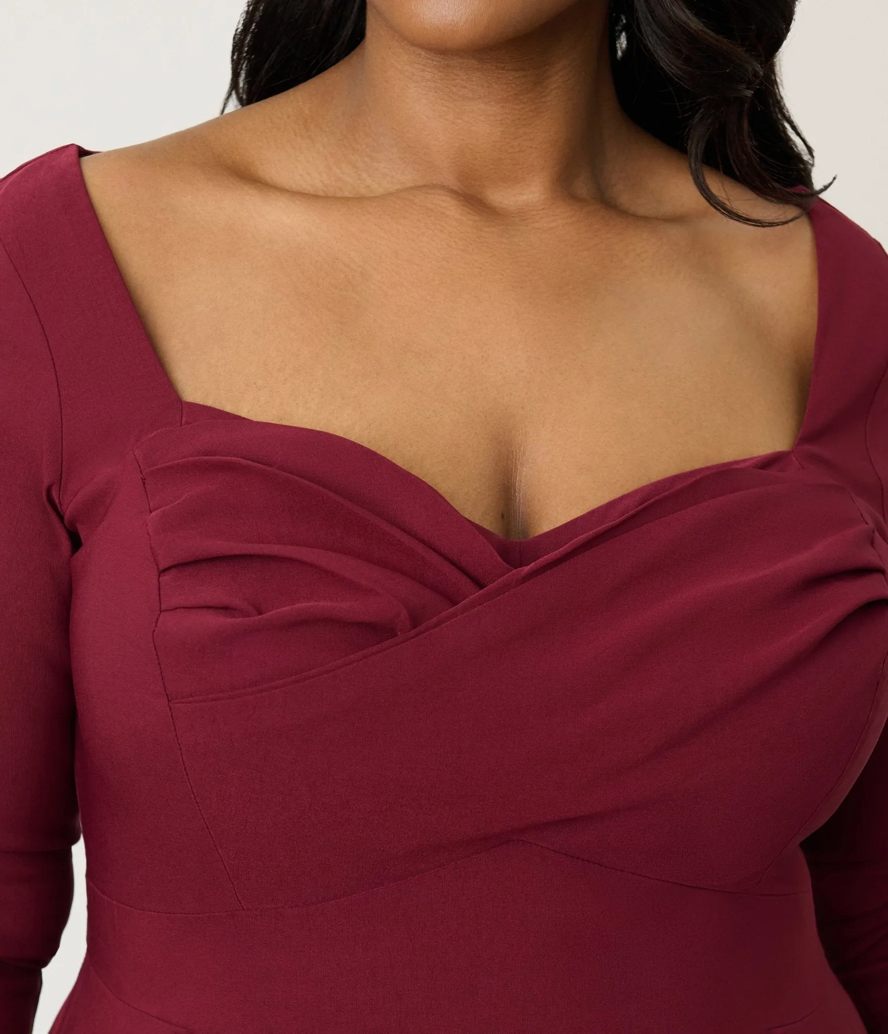 Unique Vintage Plus Size Burgundy Pleated Bust Swing Dress sold by Unique Vintage product image thumbnail 5