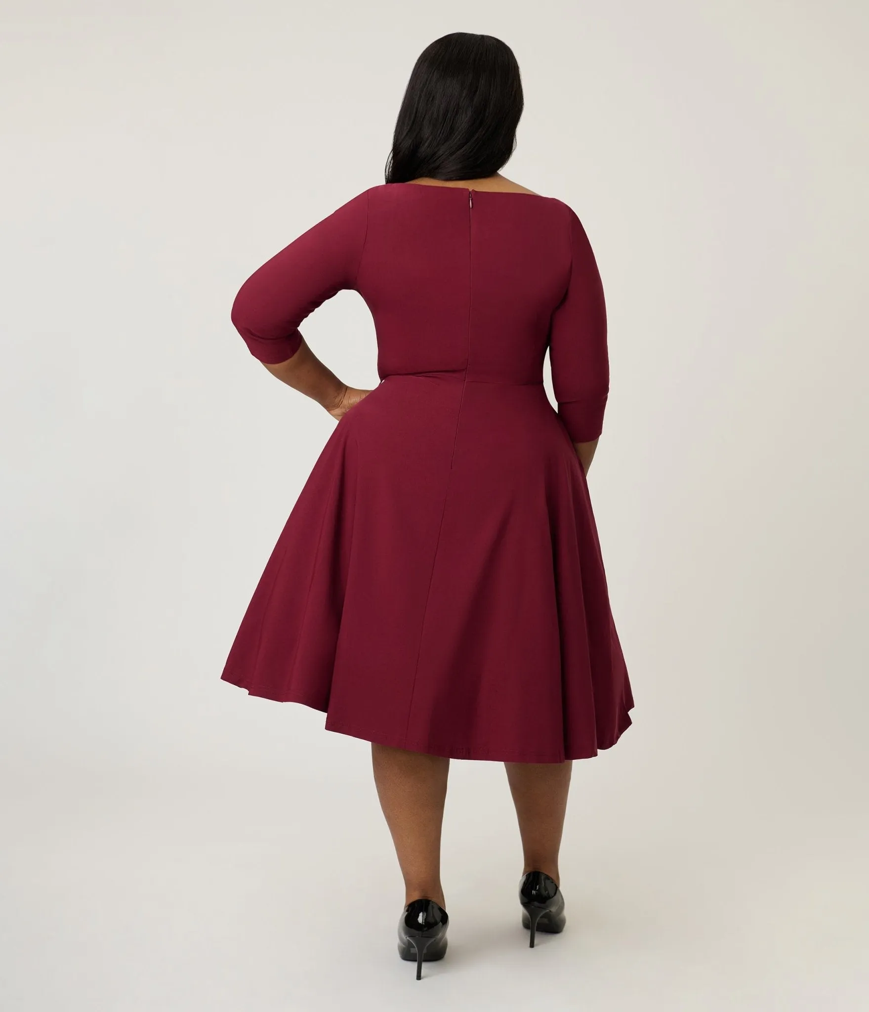 Unique Vintage Plus Size Burgundy Pleated Bust Swing Dress sold by Unique Vintage product image thumbnail 2