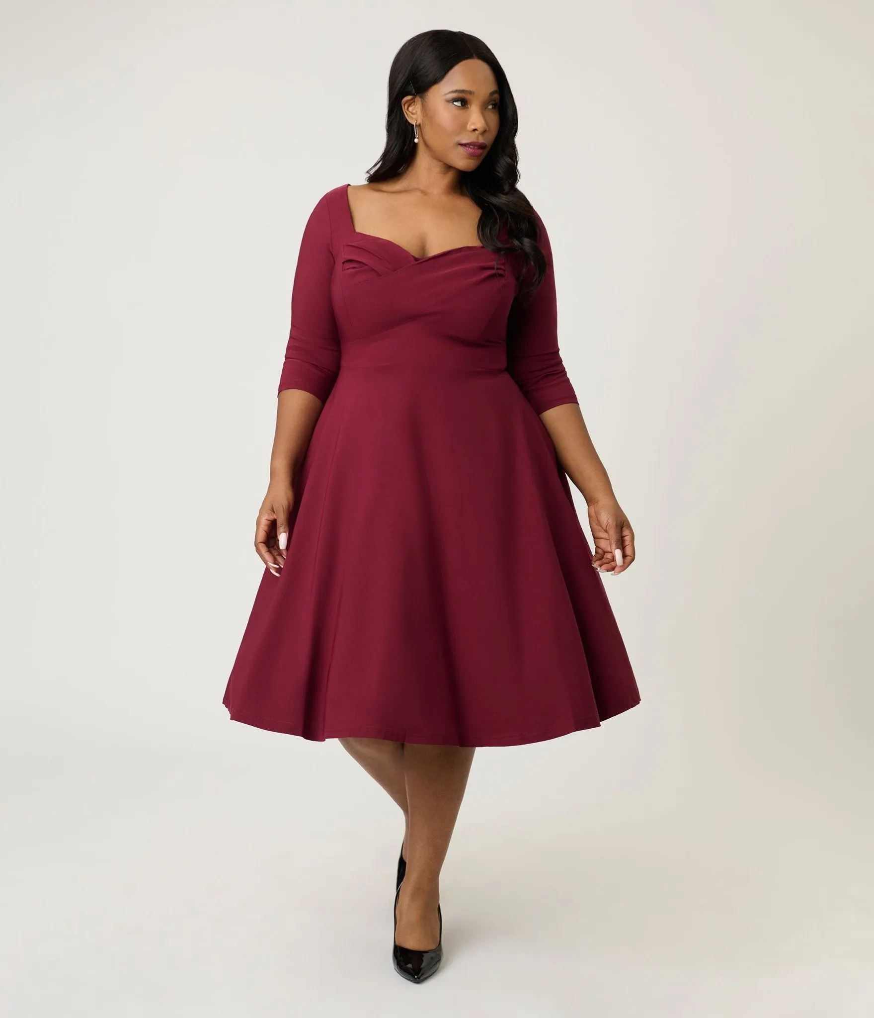 Unique Vintage Plus Size Burgundy Pleated Bust Swing Dress sold by Unique Vintage product image thumbnail 3