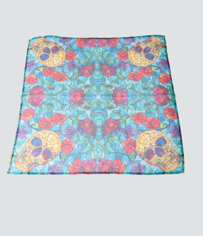 Unique Vintage Stained Glass Skull Chiffon Hair Scarf sold by Unique Vintage
