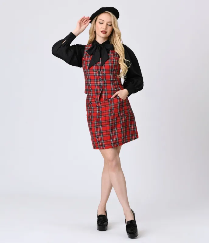 Smak Parlour Red Plaid A-Line Mini Skirt sold by Unique Vintage