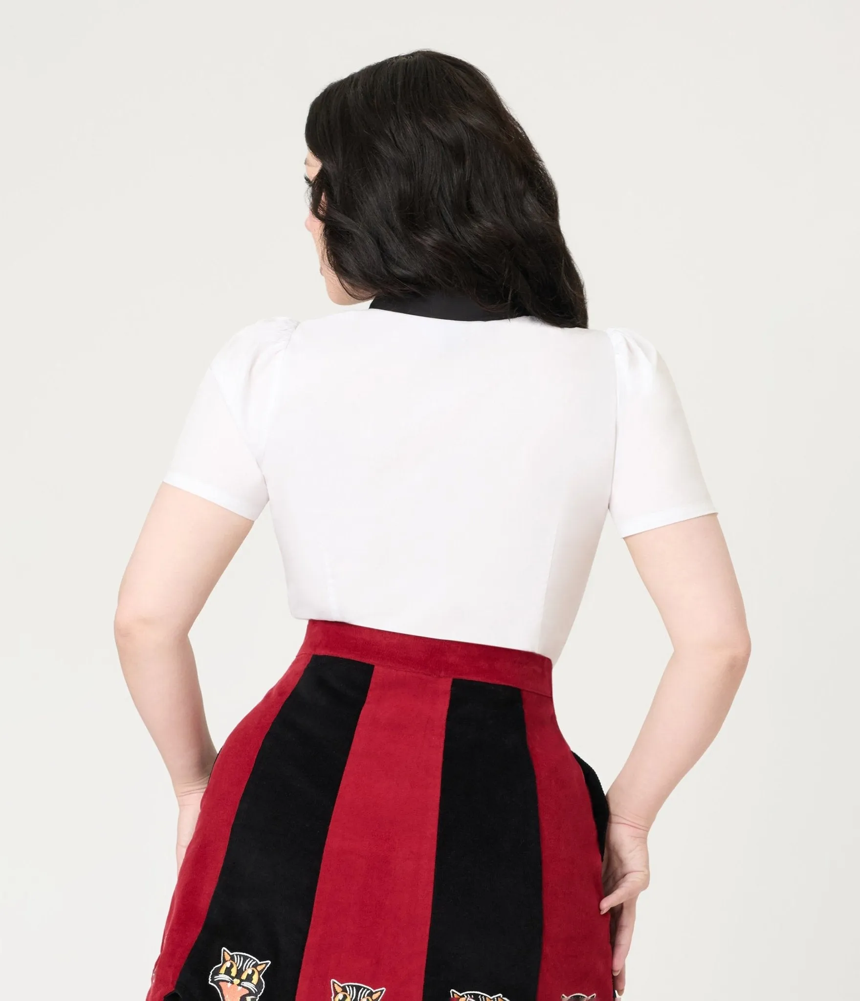 Unique Vintage White Spooky Cat Pocket Collared Blouse sold by Unique Vintage product image thumbnail 2