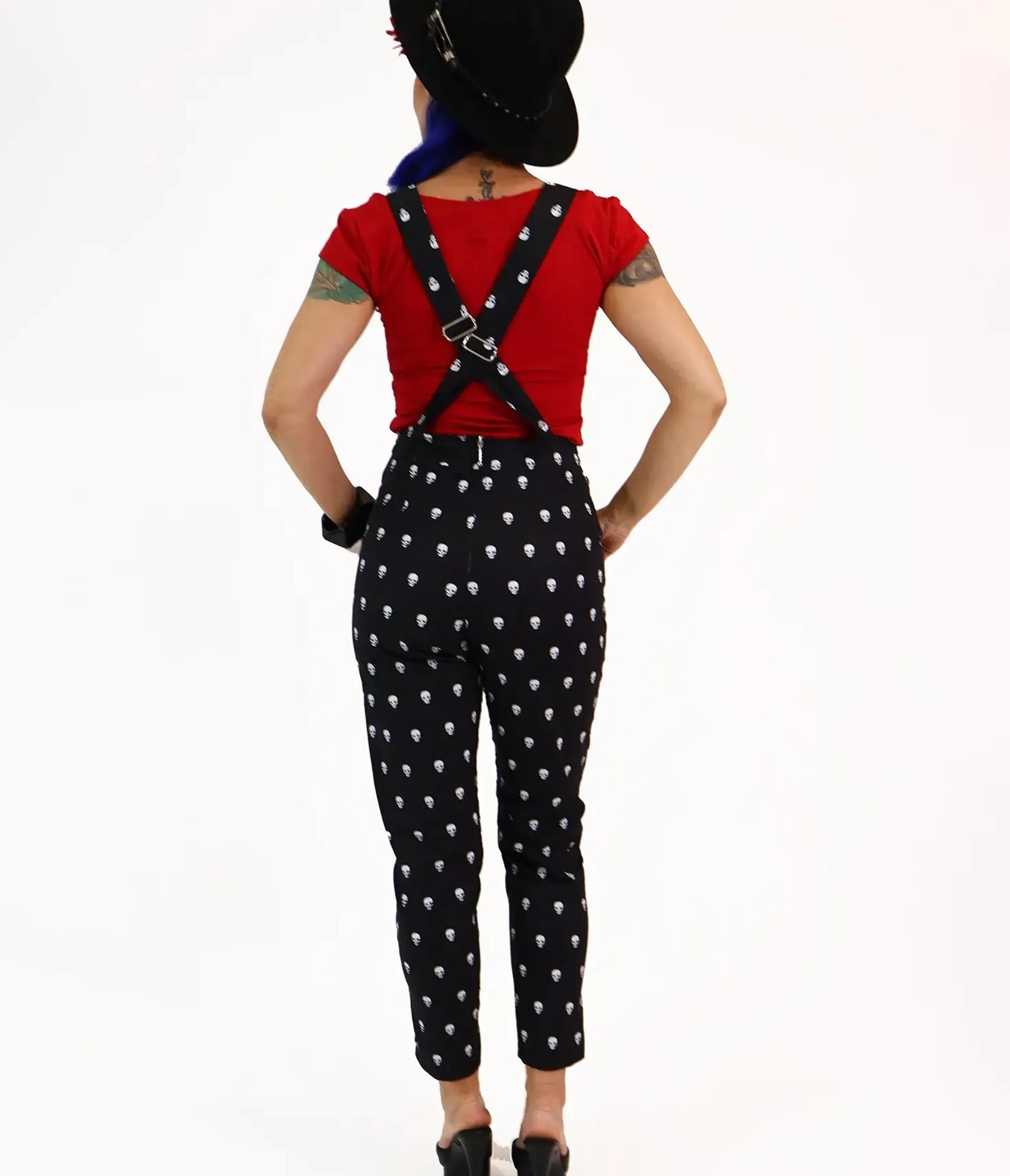 Bonsai Kitten Haunted Skull Print Black Overalls sold by Unique Vintage product image thumbnail 2