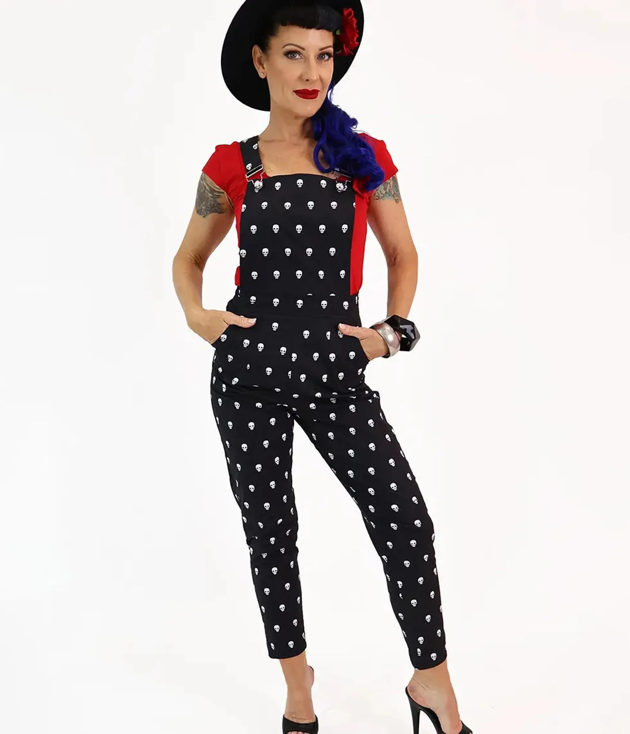 Bonsai Kitten Haunted Skull Print Black Overalls sold by Unique Vintage product image thumbnail 3