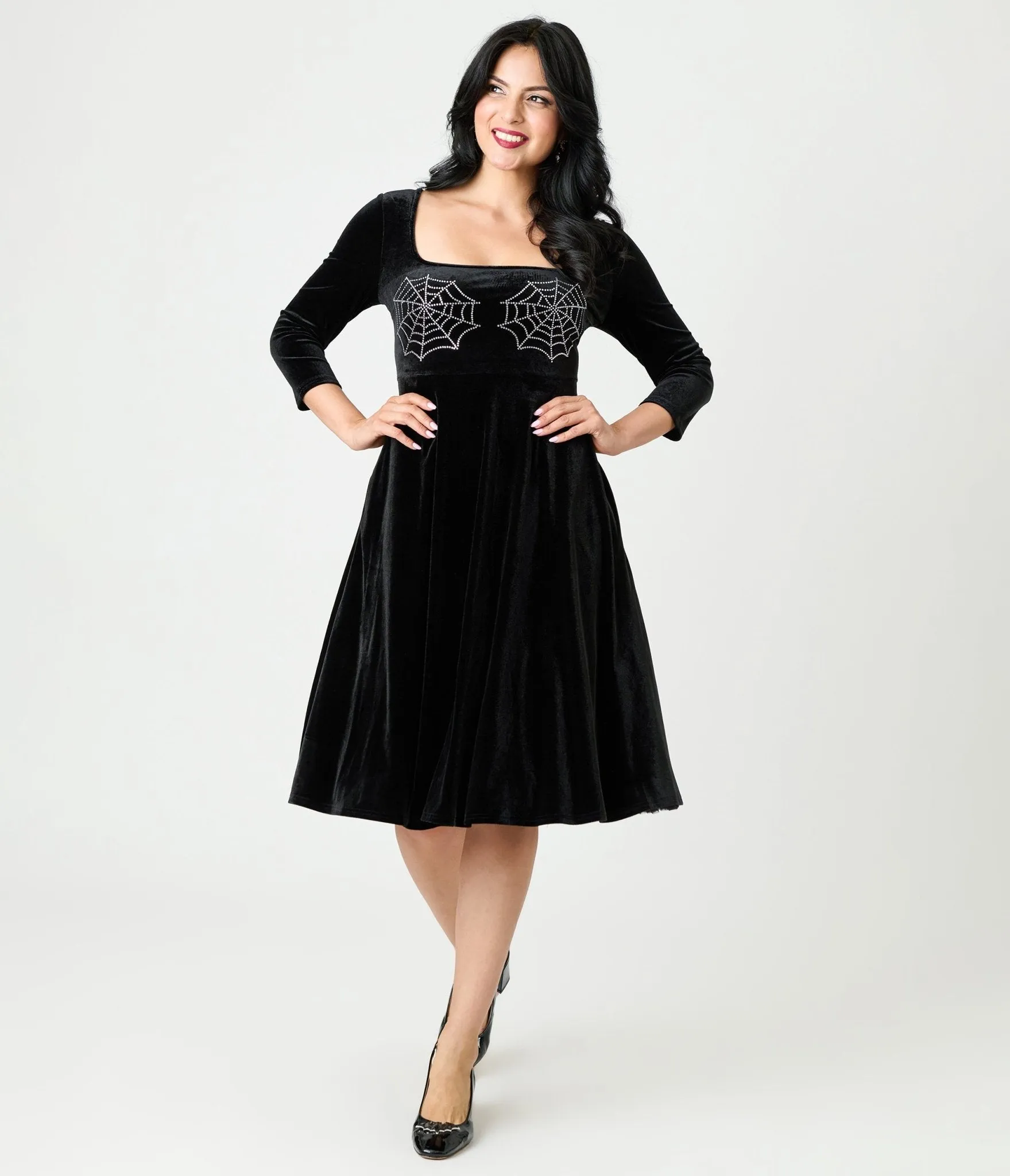 Unique Vintage Black Spiderweb Square Neck Swing Dress sold by Unique Vintage product image thumbnail 4