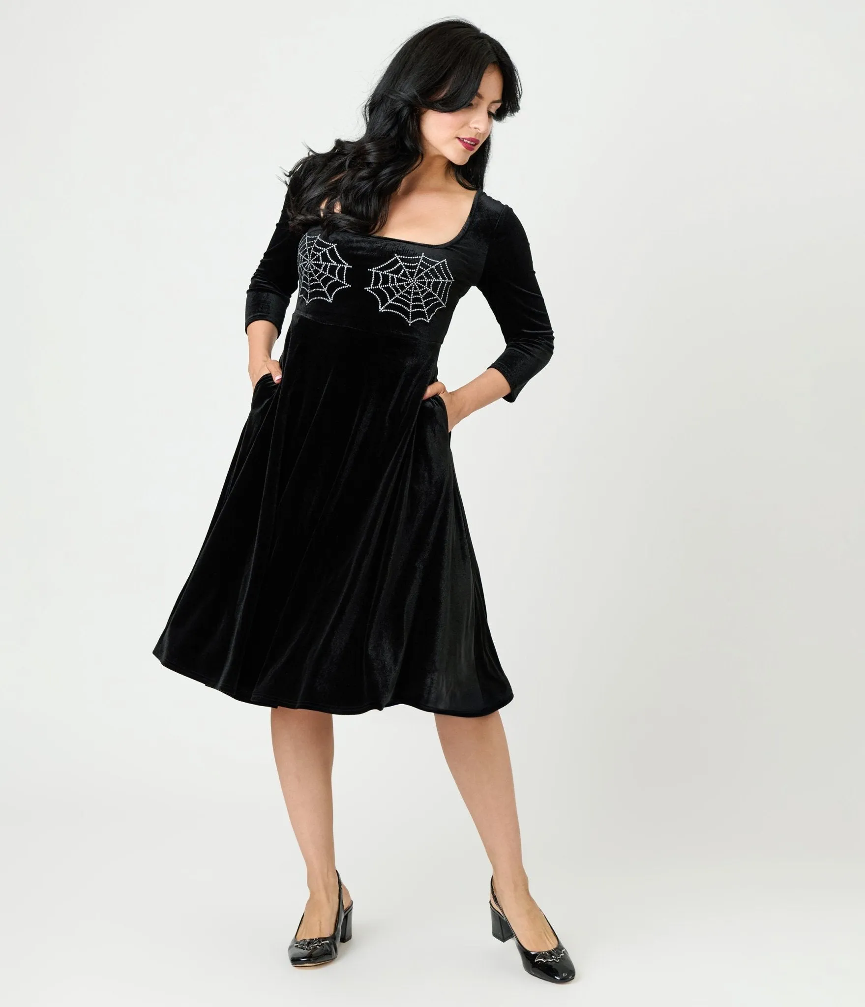 Unique Vintage Black Spiderweb Square Neck Swing Dress sold by Unique Vintage product image thumbnail 3